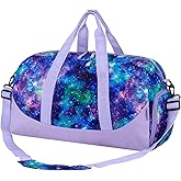 Choco Mocha Duffle Bag Kids Girls - Galaxy Overnight Bags for Kid with Shoes Compartment, Cute Weekender Bag for Sleepover Travel, Purple