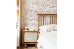 CiCiwind 393.7In×16In Toile Wallpaper Peel and Stick Wallpaper White and Pink Wallpaper for Bedroom Bathroom Removable Self-adhesive Wallpaper Vintage Contact Paper for Walls Covering Decoral Cabinets