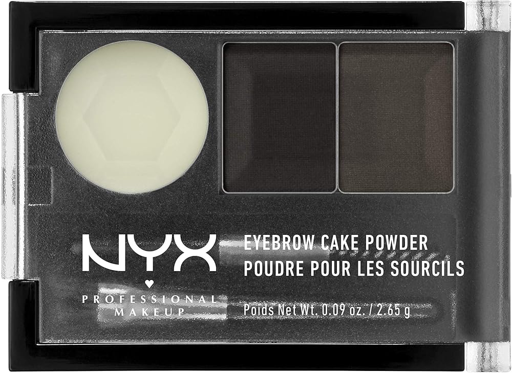 NYX Professional Makeup Eye Brow Cake Powder Black Grey Duo Shade Kit Brush Wand