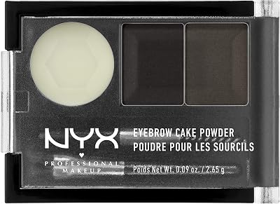 NYX Professional Makeup Eye Brow Cake Powder Black Grey Duo Shade Kit Brush Wand