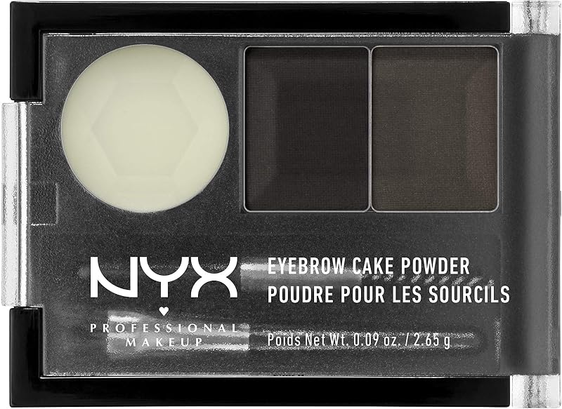 NYX Professional Makeup Eye Brow Cake Powder Black Grey Duo Shade Kit Brush Wand