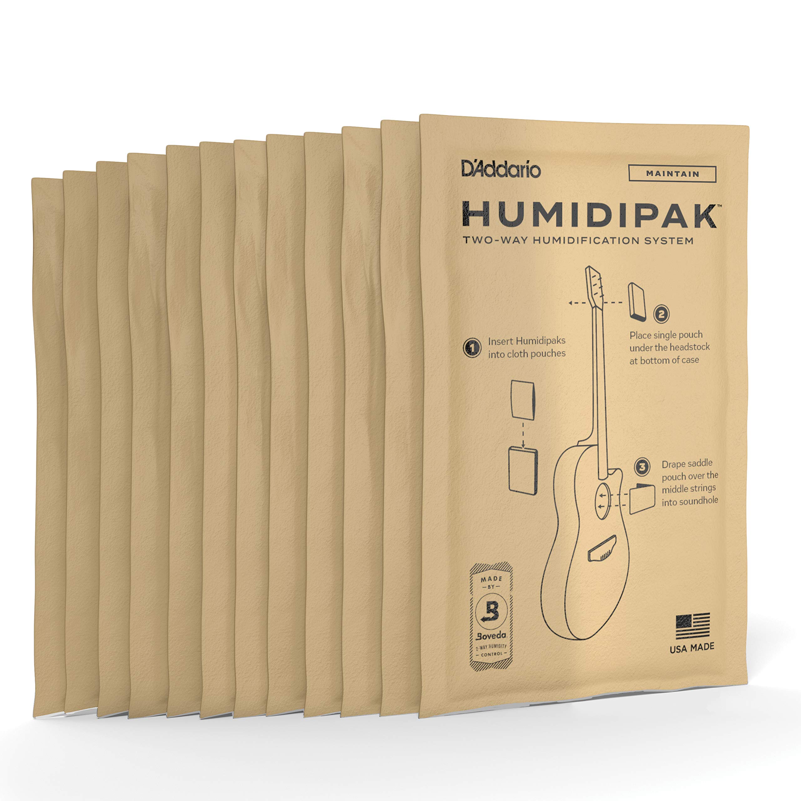 Photo 1 of D'Addario Guitar Humidifier Packs - Two-Way Humidification System Conditioning Packets - For Maintaining Proper Guitar Humidification Level - 12 Maintain Replacement Packets