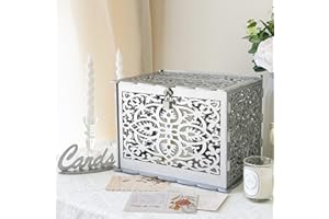 OurWarm Silver Wedding Card Box for Wedding Reception, Wooden Card Boxes with Lock, PVC Gift Card Box Money Holder for Reception Anniversary Shower Rustic Wedding Decorations Birthday Graduation
