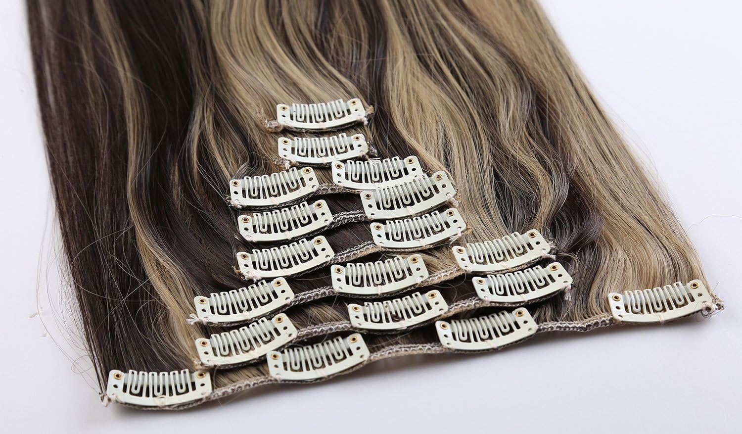 S-noilite Fashion 8 Piece Clip in Hair Extensions Long Full Head 18 Clips 24 inches Curly Dark Brown & Ash Blonde - Image 3