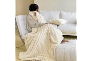 Fleece Throw Blanket for Couch - Soft & Warm Fluffy Cream Blanket,Cozy Fleece Throw Blanket for Women, 39.37"x59" - Beige