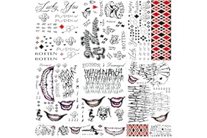 JEEFONNA 22 Sheets Halloween Temporary Tattoos, Perfect Halloween Joker Face Tattoos for Costumes, Halloween Party Accessories and Cosplay (Mixed's)