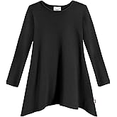 City Threads Sharkbite Girls Long Sleeve Tshirt Dress - Modern Stylish Tunic Top, 100% Natural Cotton Made in USA