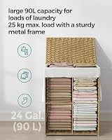 SONGMICS 90L Laundry Basket with Lid Rattan Wicker Foldable Removable Liner view 5