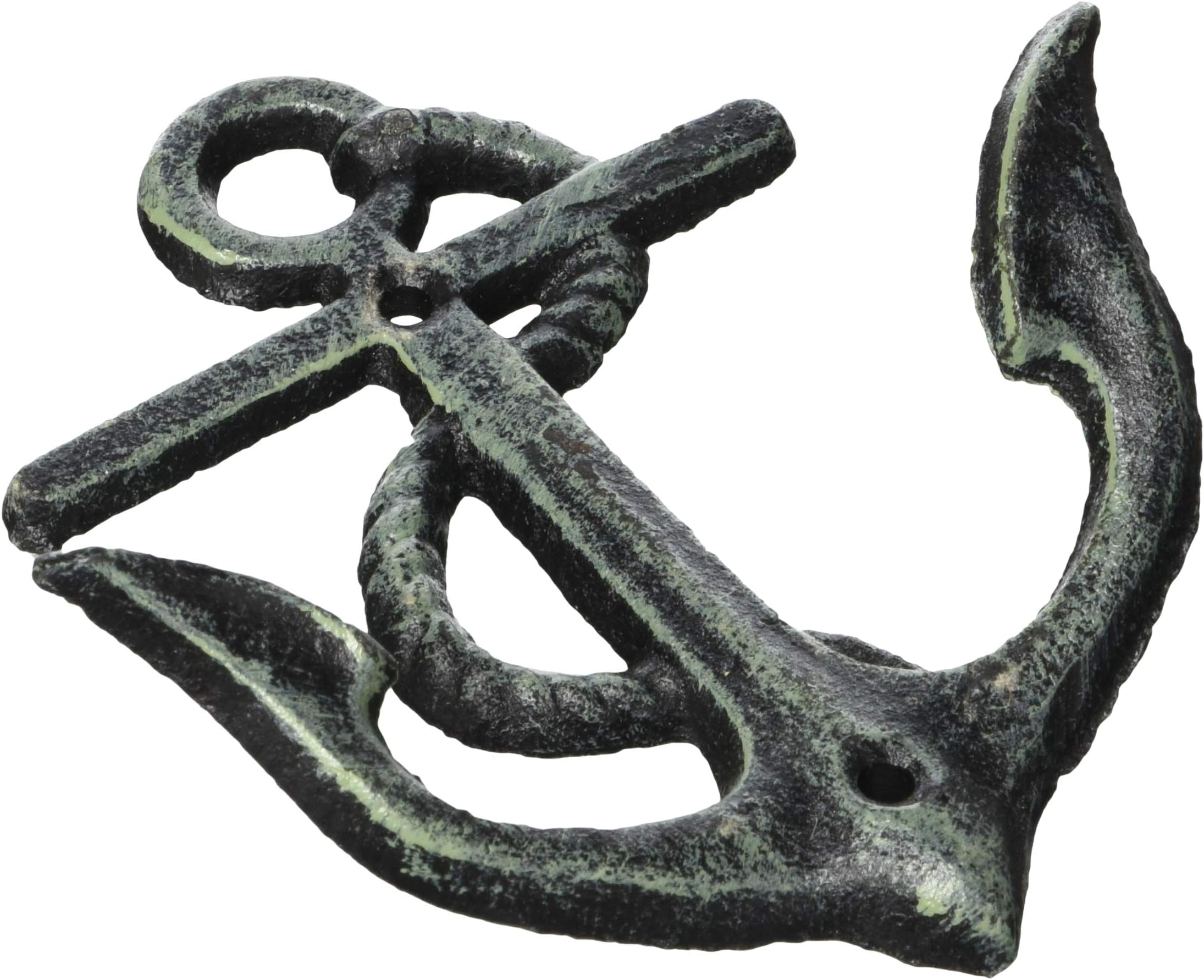 Nautical Sea Anchors Heavy Duty Wall Hooks - Set of 3 - Antique Weathered Verdigris Green Finish