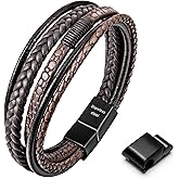 Speroto Mens Bracelet, Adjustable Mens Leather Bracelet with Stainless Steel Clasp, Multi-Layer Braided Genuine Leather Bracelet for Men and Women
