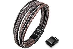 Speroto Mens Bracelet, Adjustable Mens Leather Bracelet with Stainless Steel Clasp, Multi-Layer Braided Genuine Leather Bracelet for Men and Women