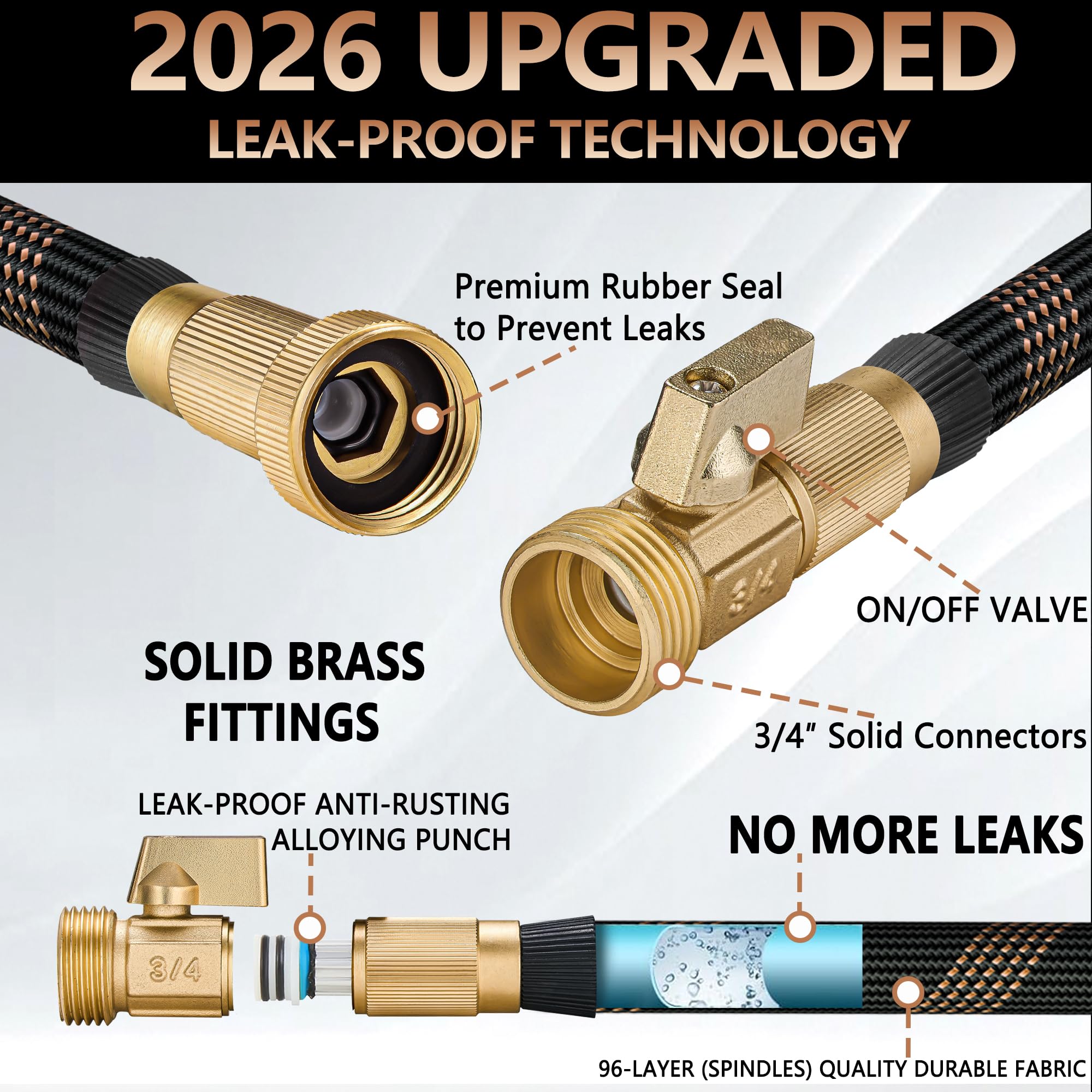Condition photo showing As Is for garden hose 75ft, lightweight flexible water hose, 5/8" kink free leak proof hose, heavy duty 96-layer woven with 3/4" brass fittings, 10 function nozzle for yard lawn outdoor car wash(blackrosegold)