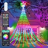 Outdoor Christmas Star String Lights, 16.4Feet 317LED Smart RGB Waterfall Tree String Light with APP Remote Control, DIY Timer Music Sync Shooting Star Lights for Indoor Outdoor Garden Decoration