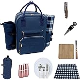 Truvelli Picnic Backpack for 2 with Blanket – 12-in-1 Insulated Picnic Basket Backpack Set with Wine Holder, Cutlery & Cheese Board – Luxury Picnic Back Pack for Couples, Outdoor Adventures, Blue
