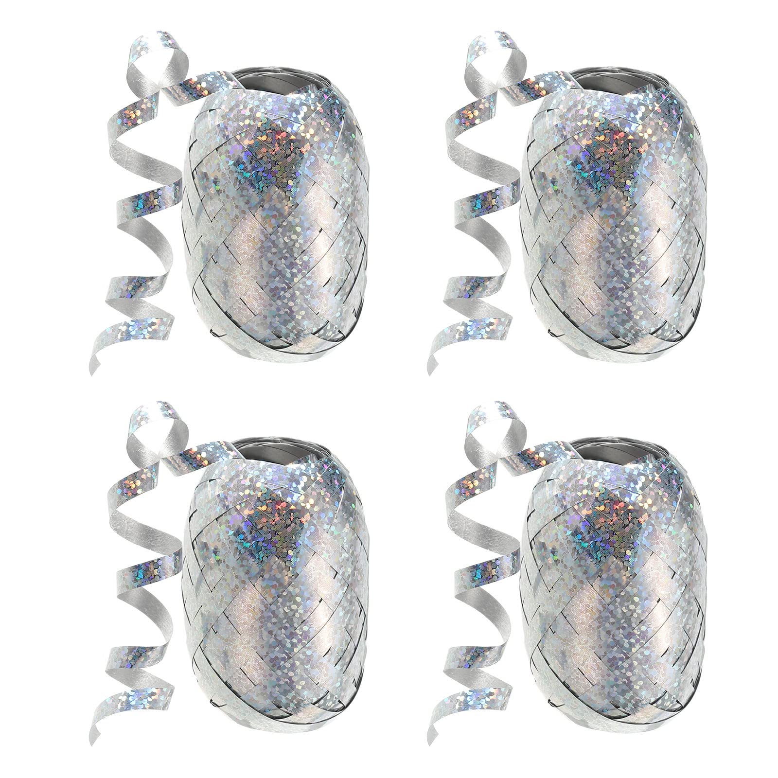 PATIKIL 4pcs Curling Ribbon Crimped Balloon String 5mm Laser Metallic Shiny 10m for Christmas Wedding Gift Crafts Florists Decoration Silver