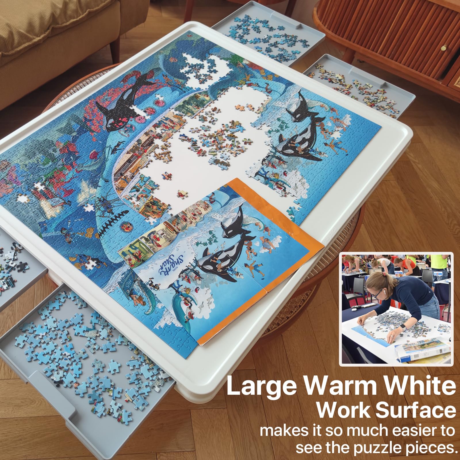 1500 Pieces Rotating Plastic Puzzle Board with Drawers and Cover, 35