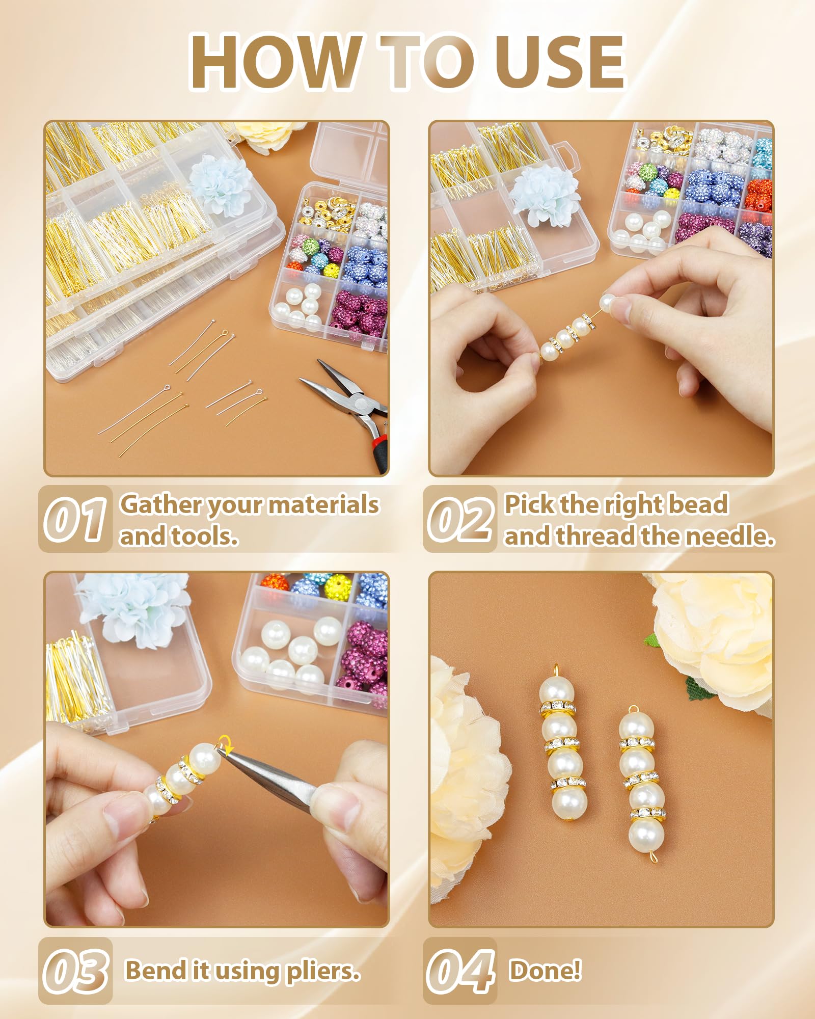 FIVEIZERO 900 PCS Eye Pins and Flat Head Pins for Jewelry Making, Metal Eyepins, Headpins & Ball Head Pins for DIY Earrings, Necklaces, Bracelets, Pendants, 1.2