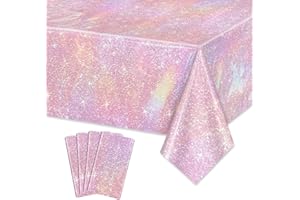 Pink Glitter Table Cloth, 4 Pack Light Pink Tablecloths for Girls Young Lady Birthday Party Supplies Bridal Wedding Decoratio