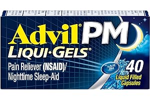 Advil PM Liqui-Gels Pain Reliever and Nighttime Sleep Aid, Pain Medicine with Ibuprofen for Pain Relief and Diphenhydramine HCL for a Sleep Aid - 40 Liquid Filled Capsules - Back to College