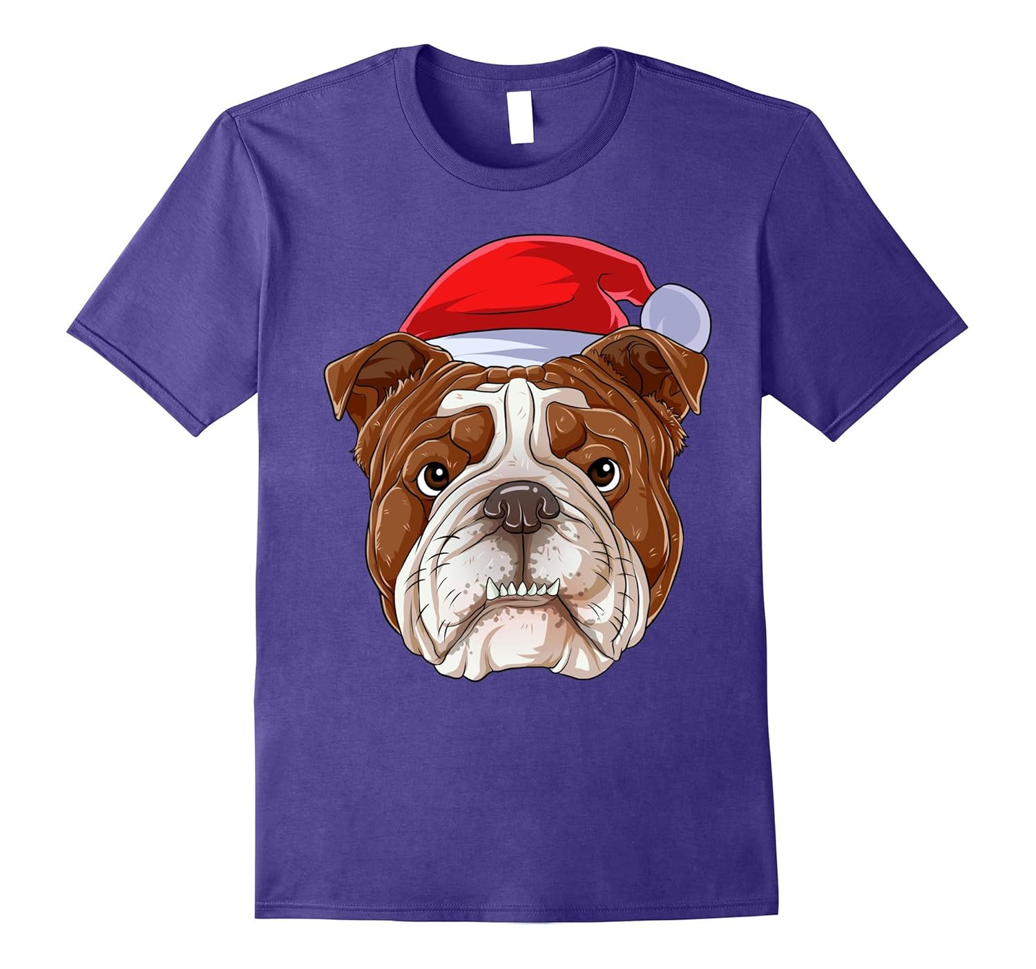 Santa English Bulldog Face T Shirt Funny Christmas Gifts-Rose