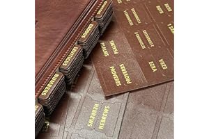Erilano Bible Tabs for Women and Men - Leather Paper Bible Index Tabs - Large Gold Foil Laminated Tabs - Bible Journaling Supplies - 66 Bible Tabs for Old and New Testament,14 Blank tabs (Brown)