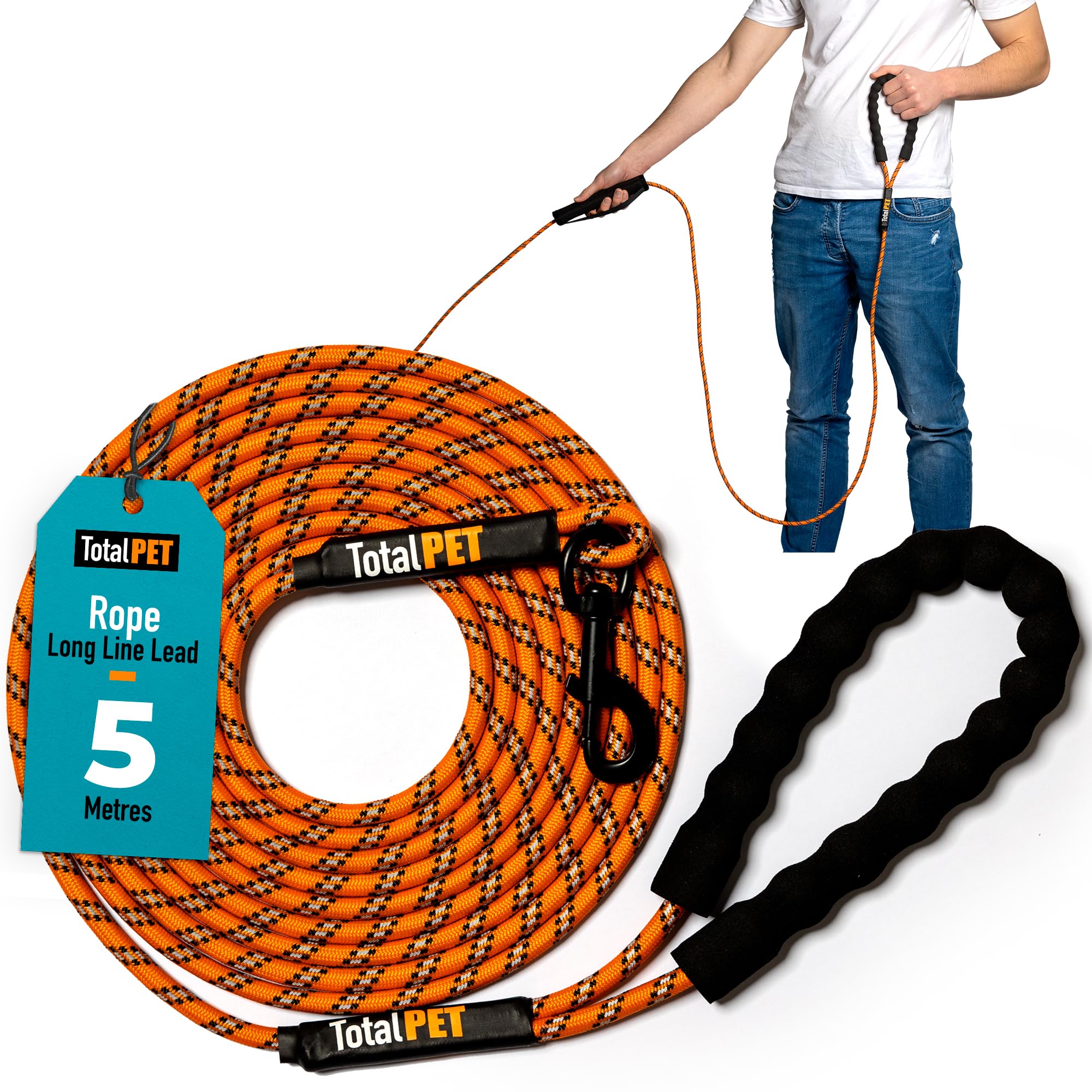 Total Pet Rope Training Lead for Dogs - Long Line Dog Lead for Training Recall & Commands at Distance W/Control Handle (5m)