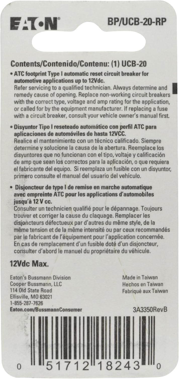 Amazon Com Bussmann Bp Ucb 20 Rp 20 Amp Type I Universal Circuit Breaker Automotive