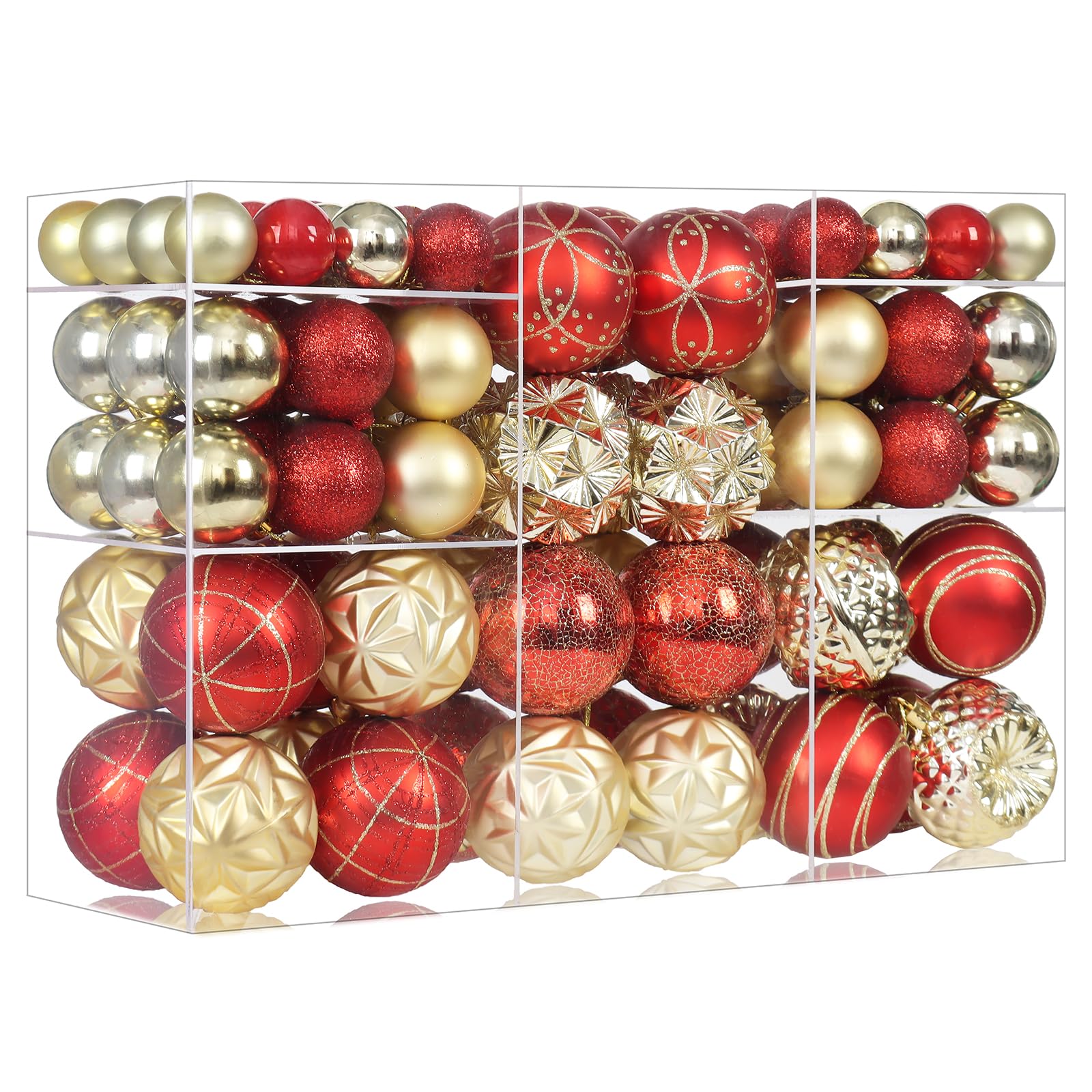 Photo 1 of 100ct Red and Gold Christmas Ornaments Set, Shatterproof Xmas Tree Ornaments Decorations Collection, Hanging Plastic Christmas Balls for Holiday Party Wedding (Red&Gold)