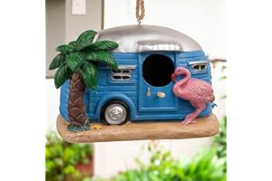 Hvfun Bird Houses for Outside, Decorative Cute Resin Flamingo RV Hanging Bird House for Outdoor Patio Garden