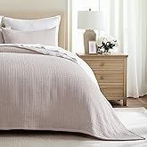 EVERGRACEHOME Cotton Gauze Full Queen Bedspread, Ultra Soft Prewashed Pick Stitch Matelassé Coverlet, Lightweight Textured Oversized Queen Quilt Bedding Set for All Season, with 2 Shams, Rosette Beige
