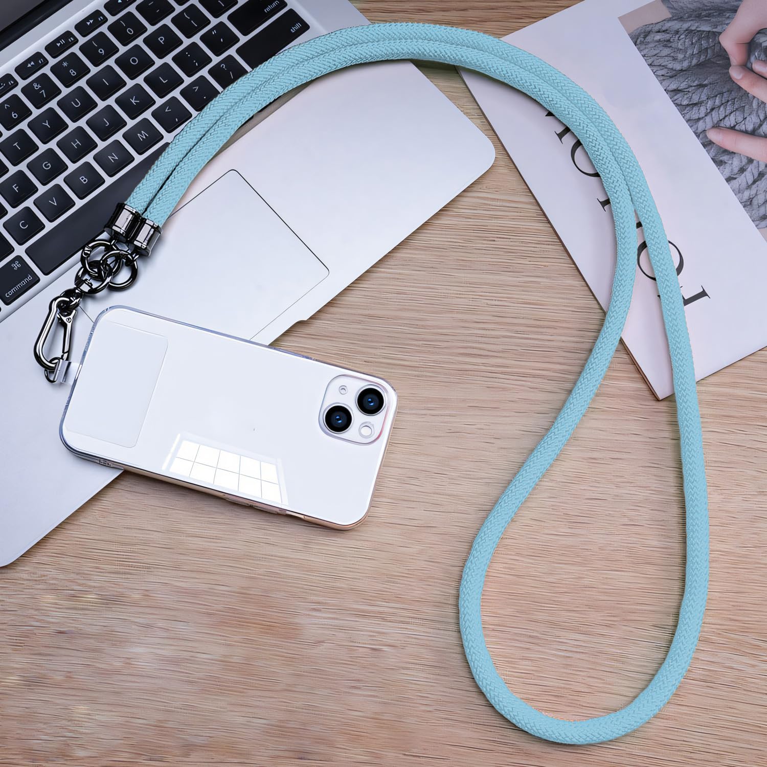 Photo 1 of Phone Lanyard Crossbody, Adjustable Neck Strap Universal Crossbody Lanyard with Tether Tabs Metal Buckles, Multifuctional Anti Theft Phone Strap for Women and Men, Blue