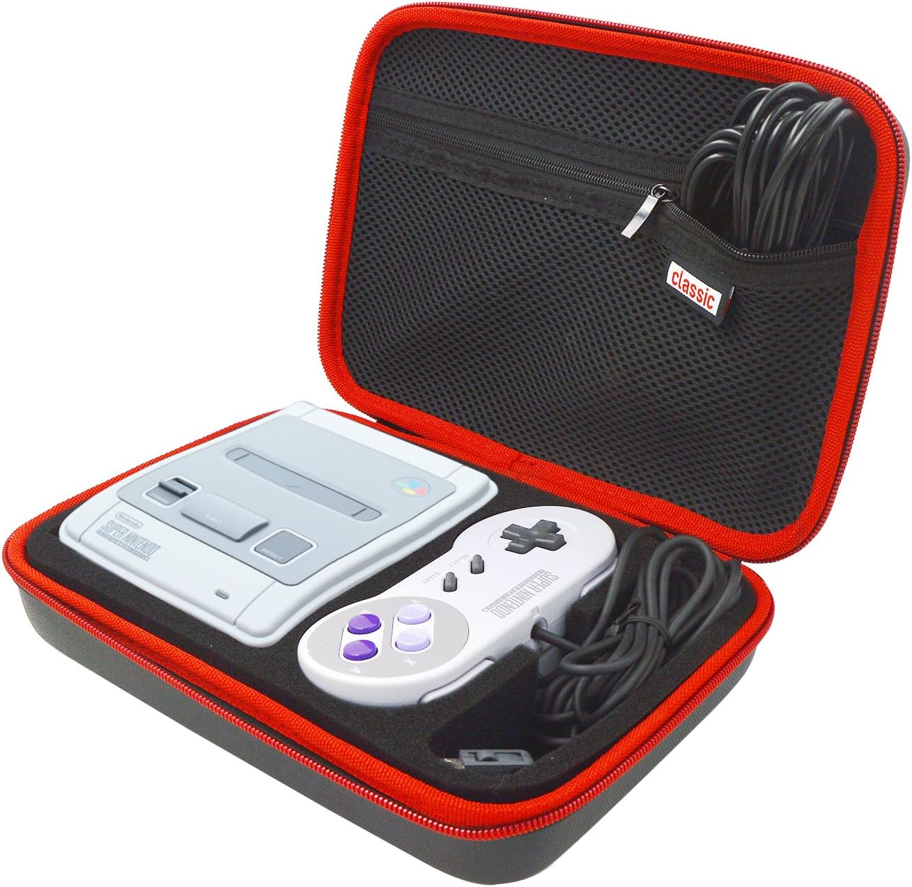 SNES Classic Mini Case - Super Nintendo Classic Mini Travel Carrying Case , EVA Hard Protective Pouch Shell for Super Nintendo Classic Mini Console, Controllers, Extension Cable