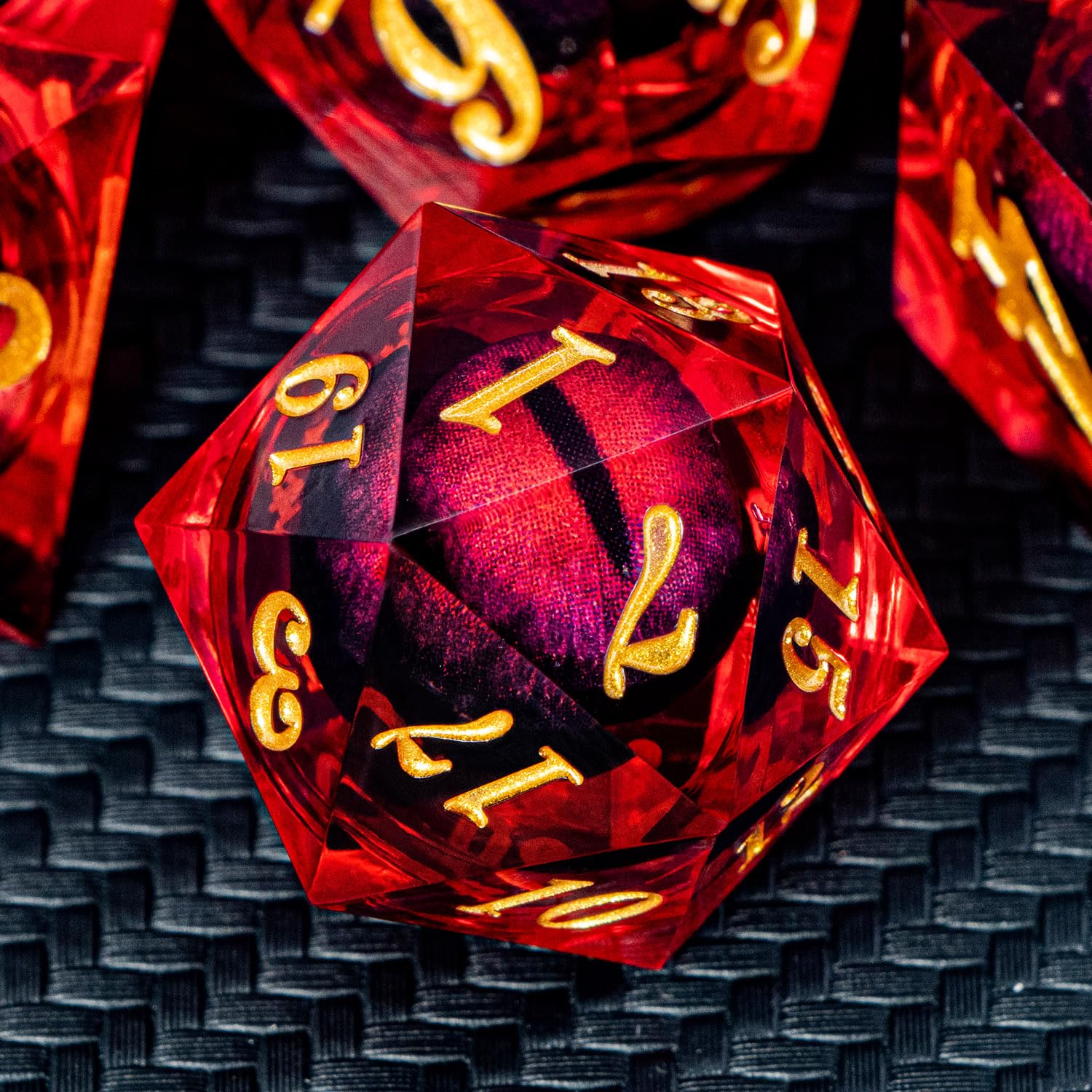 ARUOHHA DND Dragons Eye Dice Liquid Core Red Resin Sharp Edged Dice with Gift Box, Handmade Polyhedral Dungeons D and D Dice Set Role Playing Game D20 D12 D10 D8 D6 D4 — image 1