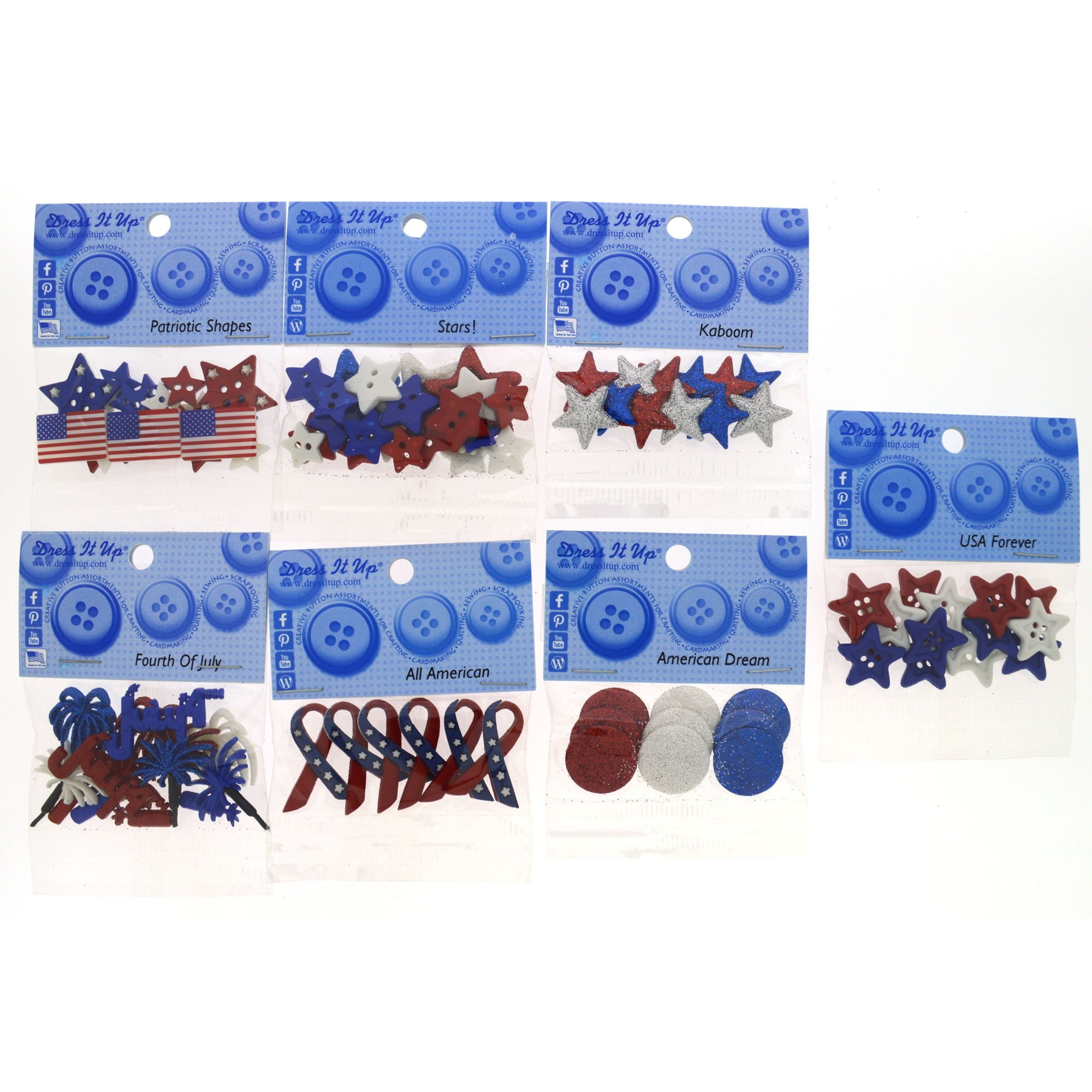 Dress It Up 9086 Patriotic Button Embellishment Assortment - 12 Pack - Includes Extra Free Button Embellishment Pack