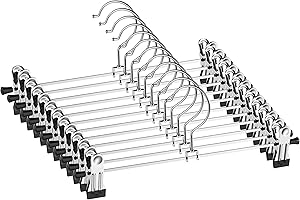 NORTHERN BROTHERS Pants Hangers 12 Pack Skirt Hangers with Clips Metal Adjustable Hanger for Pants Trousers Men Women Kids Clothes