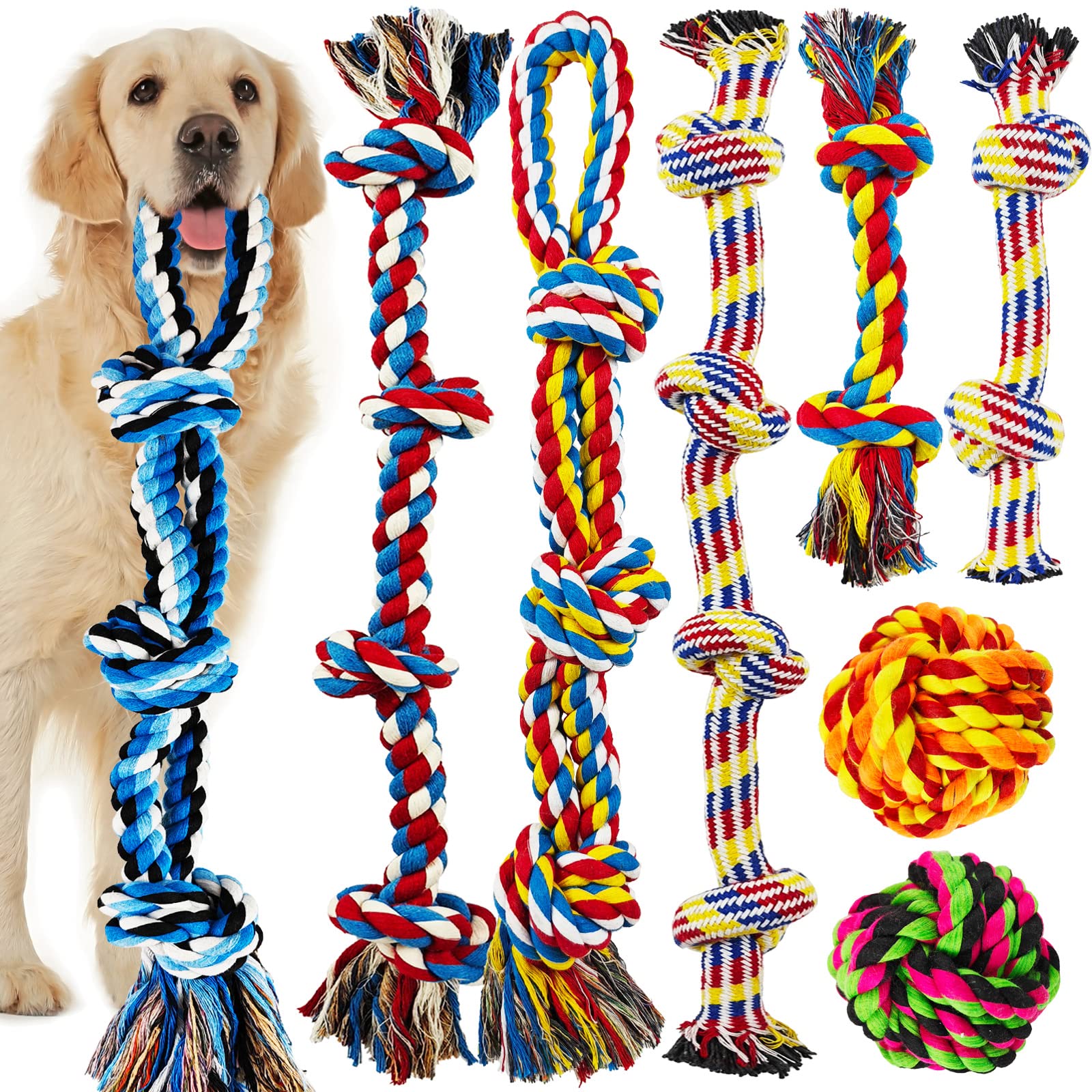 Photo 1 of LosFong Large Dog Chew Toys for Aggressive Chewers, Indestructible Dog Rope Toys for Large Breeds, Heavy Duty 100% Cotton Dental Teeth Cleaning Tug of War Toy