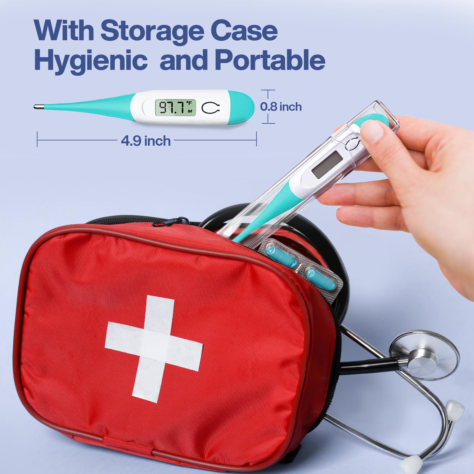 Boncare 10 Seconds Oral Thermometer for Adults and Kids - Accurate & Safe Rectal Thermometer for Baby with Fever Alarm, Digital Thermometer (Blue Green)