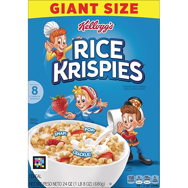 KELLOGG’S RICE KRISPIES COLD BREAKFAST CEREAL, 8 VITAMINS AND MINERALS, RICE KRISPIES TREATS, GIANT SIZE, ORIGINAL, 24OZ BOX (1 BOX)