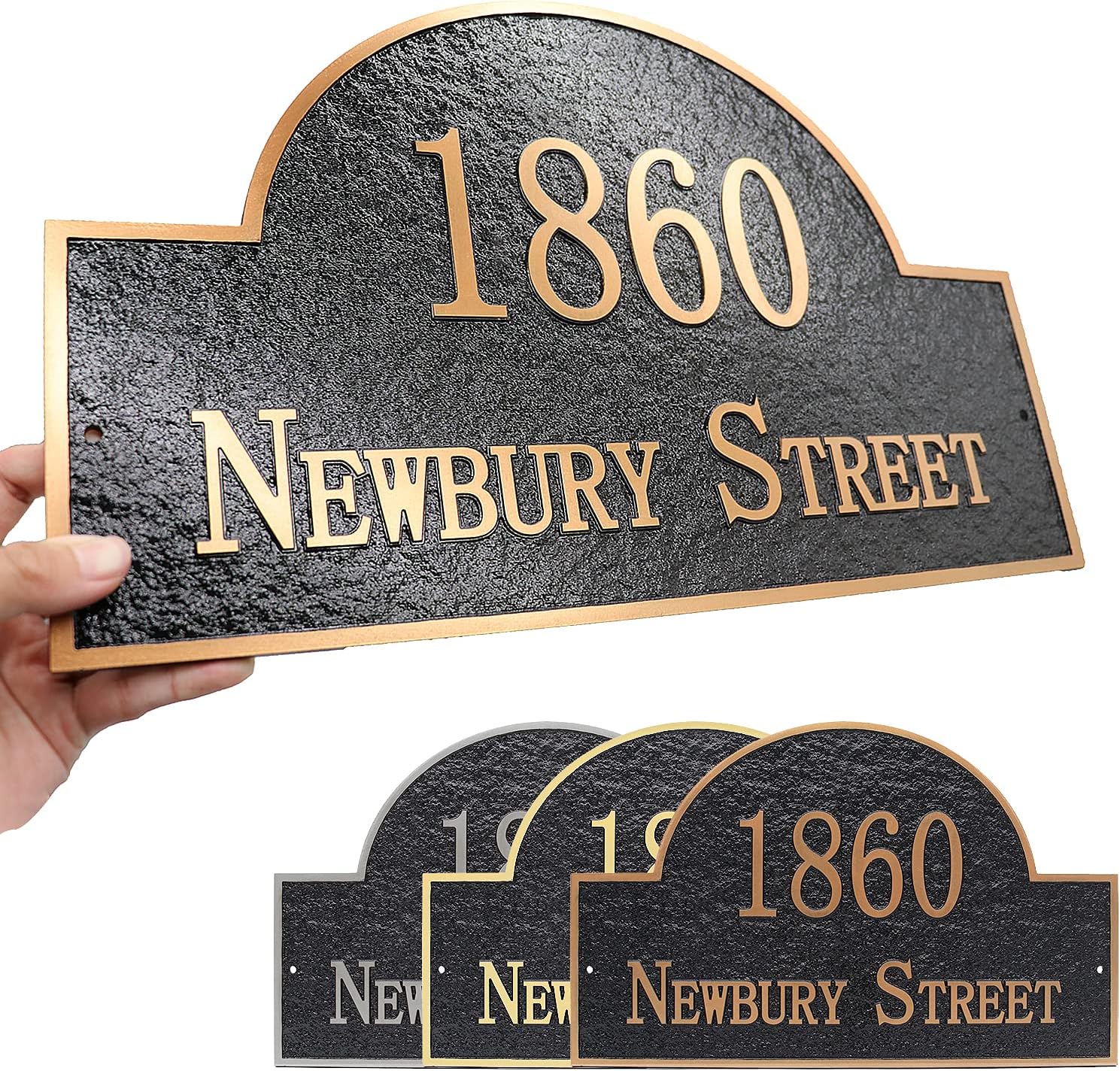 Plaques & Wall Art - Vintage Arch Address Plaque Home Address Sign Decorative Personalized Large House Number Garden Wall Sign, 911 Visibility Signage, Any Font - Any Number and Letters, 16 x 10 inches (5 Classic)