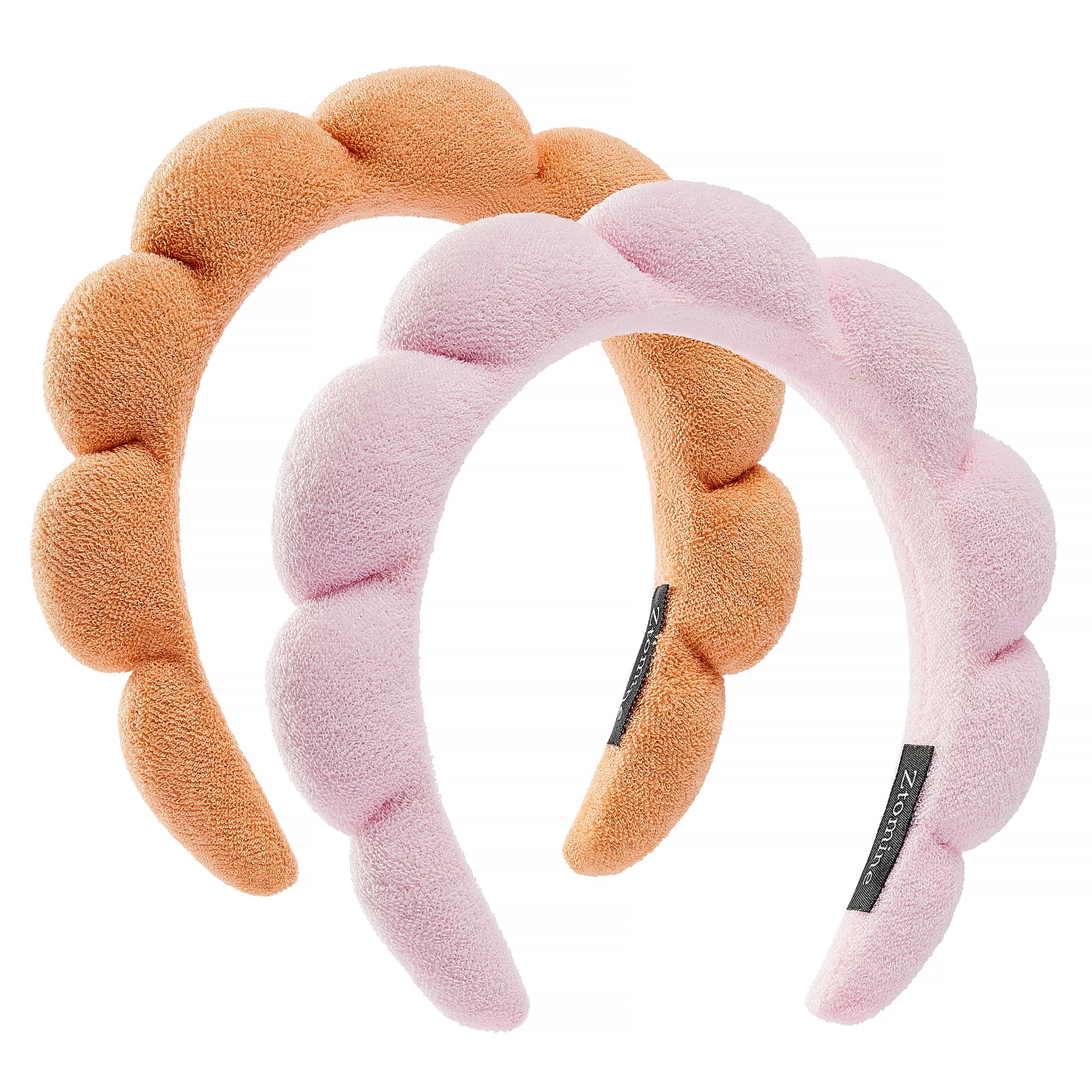 Photo 1 of Ztomine Spa Headbands, Set of 2 - Terry Cloth Face Wash Headbands for Women - Puffy Makeup Headbands for Facial, Mask (Pink, Orange)