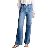 YEXPINE Women's Jeans High Waisted Straight Leg Jeans Stretch Terry Patch Pockets Casul Denim Pants