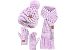 Remifa Kids Winter Warmer Hat Gloves Scarf Set, Christmas Gift for Toddlers Girls Boys Fleece Lined Pom Pom Beanie