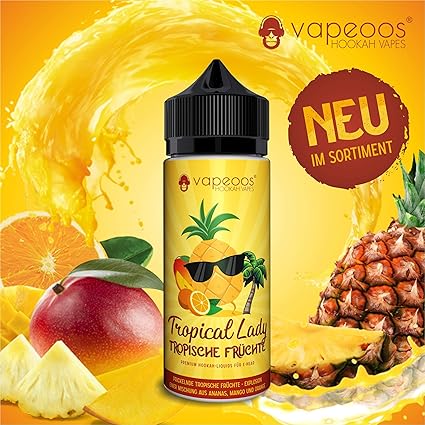 VAPEOOS Premium E-LIQUIDS | TROPICAL LADY I Ananas, Mango & Orange | 100ml für E-Zigaretten und E-Shishas | 0mg (ohne Nikotin