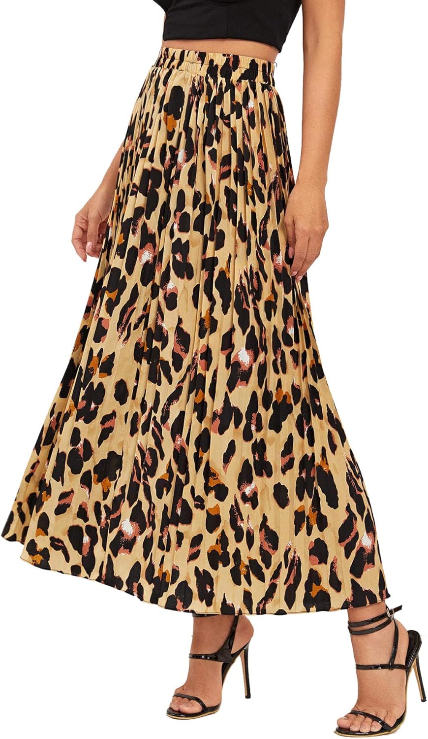 Shein Falda Larga Plisada de Gasa con Estampado de Leopardo ...