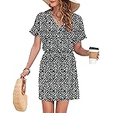 AUSELILY Womens Summer Dress 2026 Casual Short Sleeve Sundress V Neck Tie Button Beach Swing Dresses with Pockets