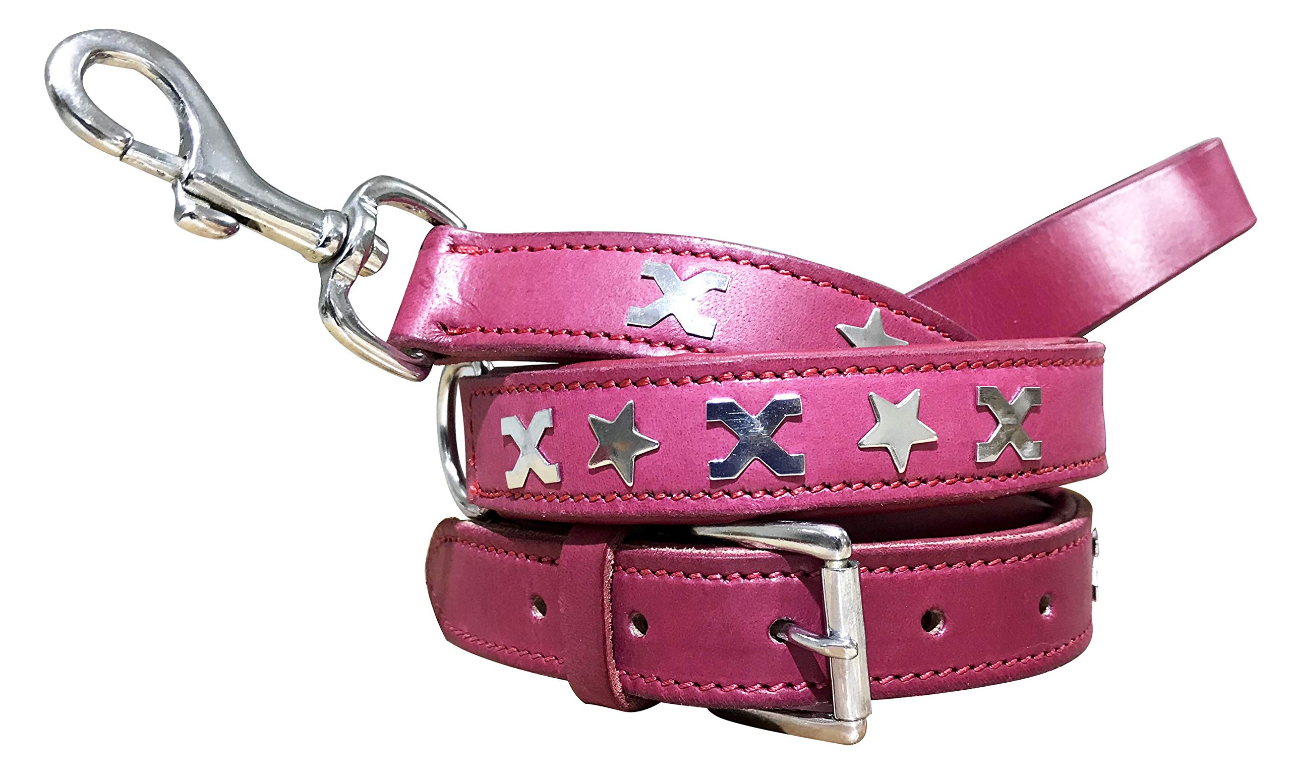 BRADLEY CROMPTON Genuine Leather Matching Pair Dog Collar and Lead Set S