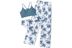 NECIOUS Girls Swimsuit, 3 Piece Bikini Bathing Suit Tropical Floral Swimwear with Cover Up Pants 7-16Y