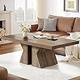 Tribesigns Wood Coffee Table, 47-Inch Rectangular Center Table with Thick Wooden Base, Farmhouse Wood-Look Cocktail Table for Living Room (Brown)