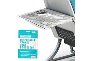 15 Disposable Travel Tray Protectors by Mighty Clean │ Airplane Travel Essentials for Toddler, Kids, and Adults │ Must Have for Flying │ Provides a Clean Surface and Entertainment │ 15 Pack