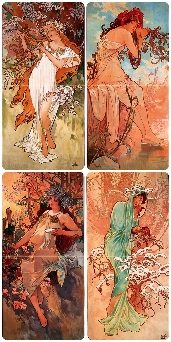 Poster girl seasons of the year A. Mucha Tile Mural Backsplash Marble Ceramic - Picture 11 of 21